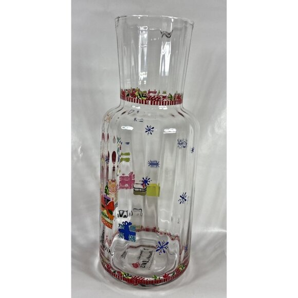 Jennifer Orkin Lewis Anthropologie Pitcher Carafe Christmas Clear Glass Painted - Picture 4 of 11